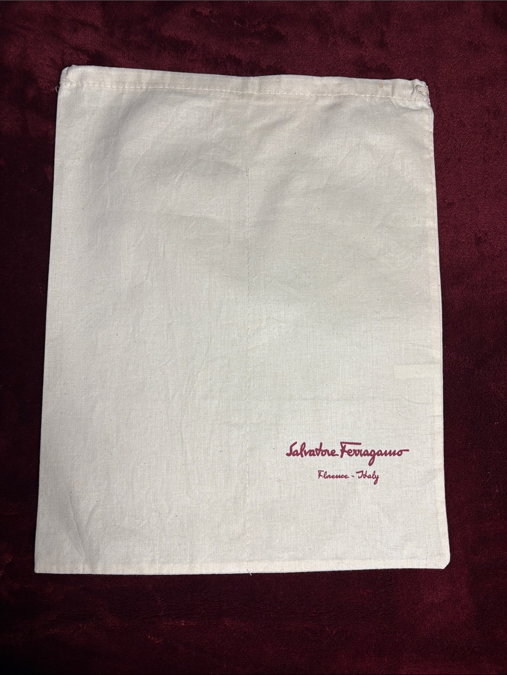 Salvatore Ferragamo White Dust Bag for shoes with Burgundy Logo